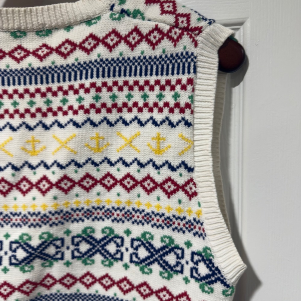 GAP Nautical Fair Isle Sweater Vest Med Coastal Preppy Anchors 100% Cotton - Picture 6 of 7